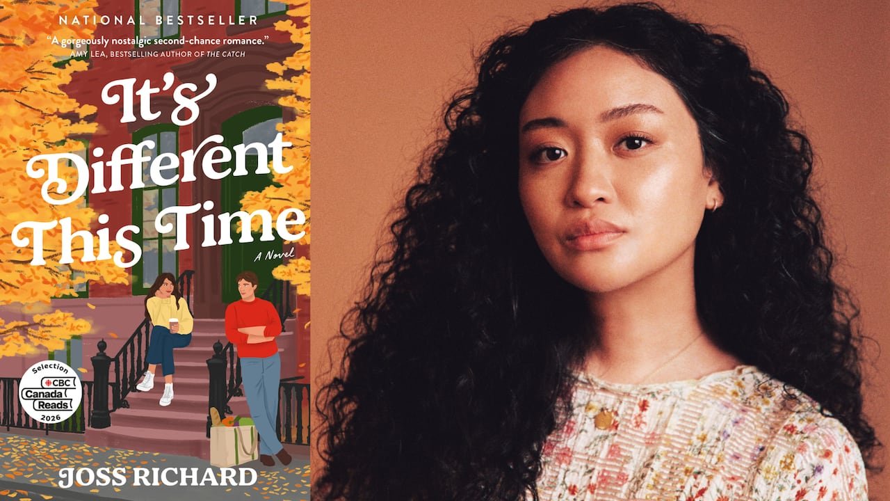 default-6 An enticing book cover featuring a woman on brownstone steps surrounded by autumn leaves, gazing at a man, complemented by a headshot of a woman with luscious curly hair.